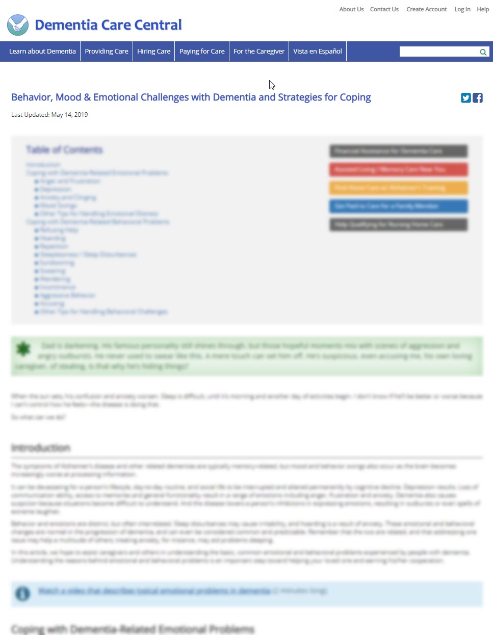 Behavior, Mood & Emotional Challenges with Dementia and Strategies for Coping