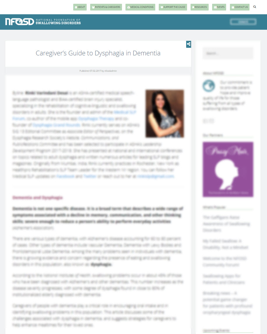 Caregiver’s Guide to Dysphagia in Dementia