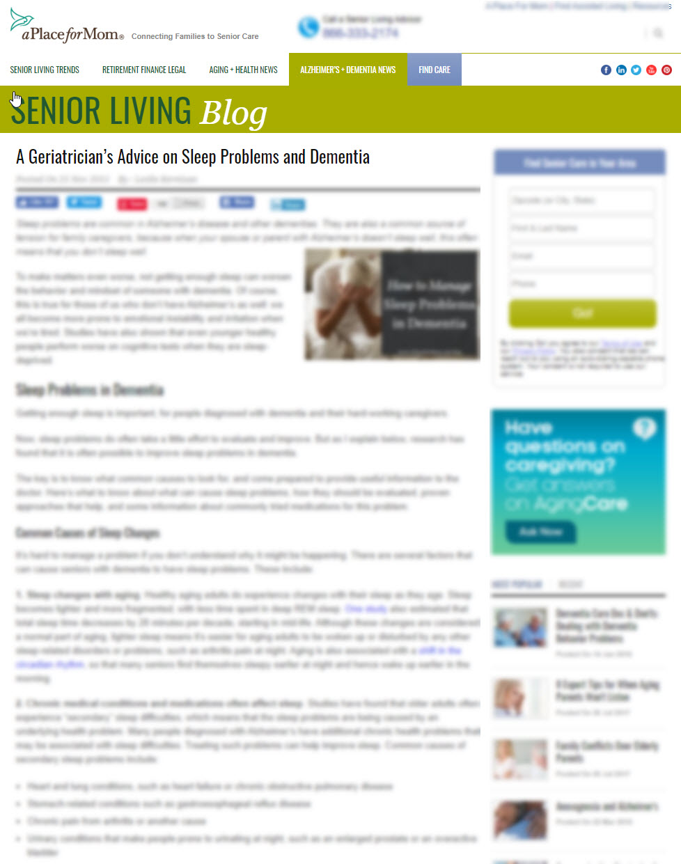 A Geriatrician’s Advice on Sleep Problems and Dementia